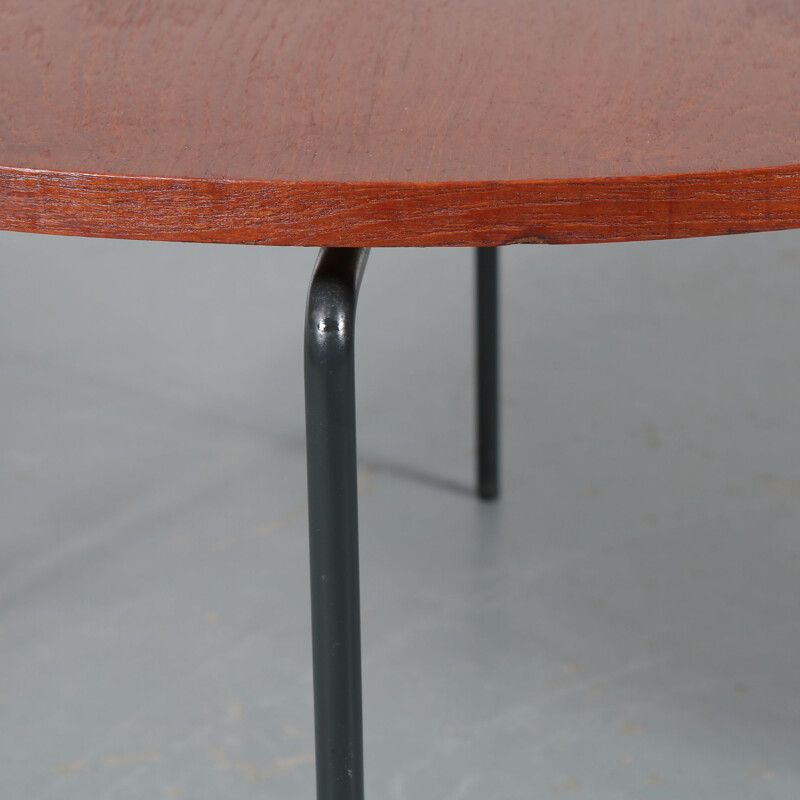 Vintage dutch coffee table in teakwood and grey metal 1950