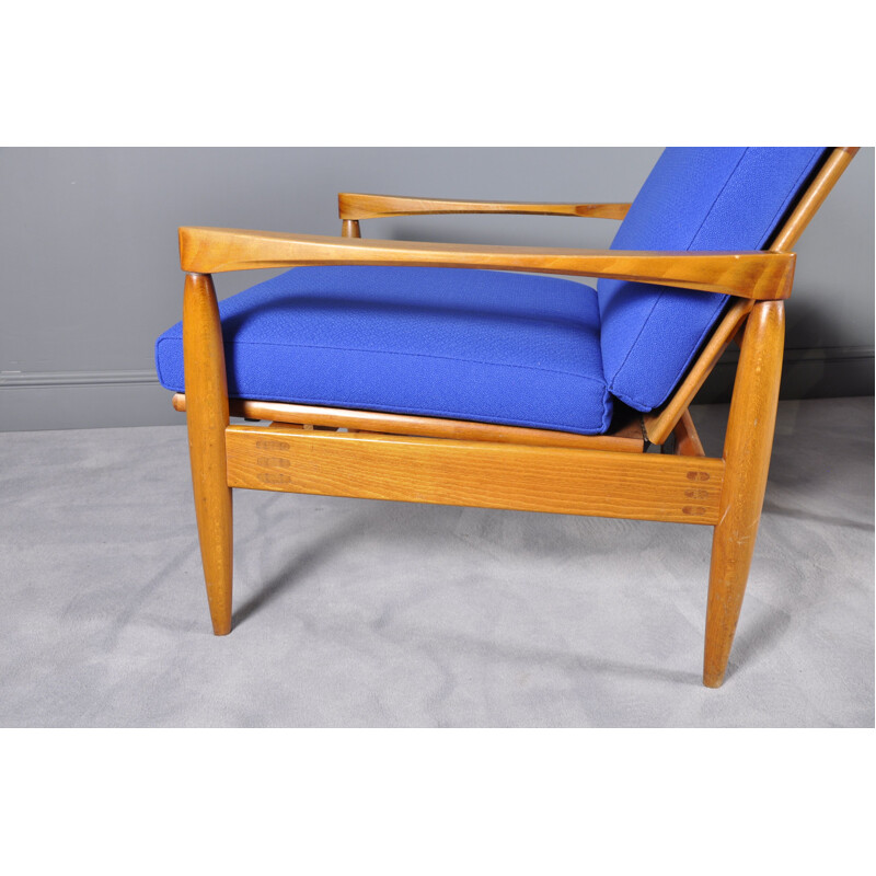 Pair of blue armchairs in teak by Miroslav Navratil