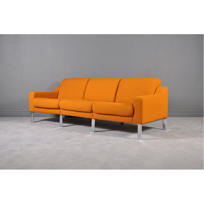 Vintage 3-seater sofa in orange fabric