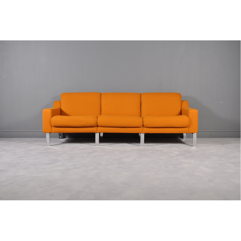 Vintage 3-seater sofa in orange fabric