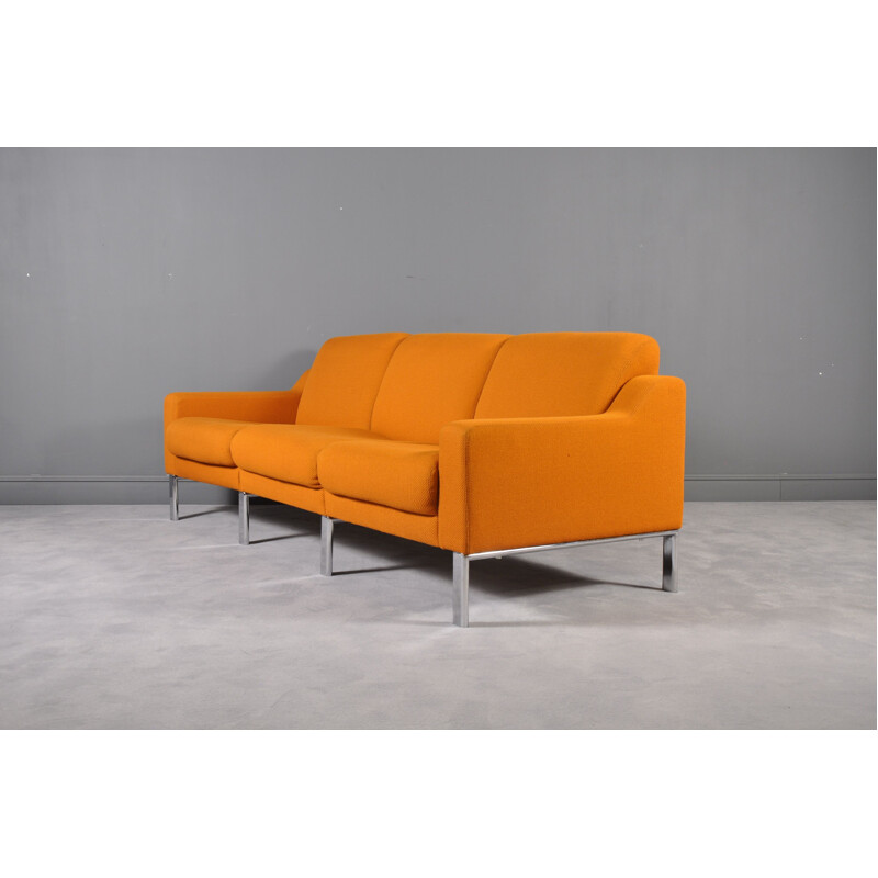 Vintage 3-seater sofa in orange fabric