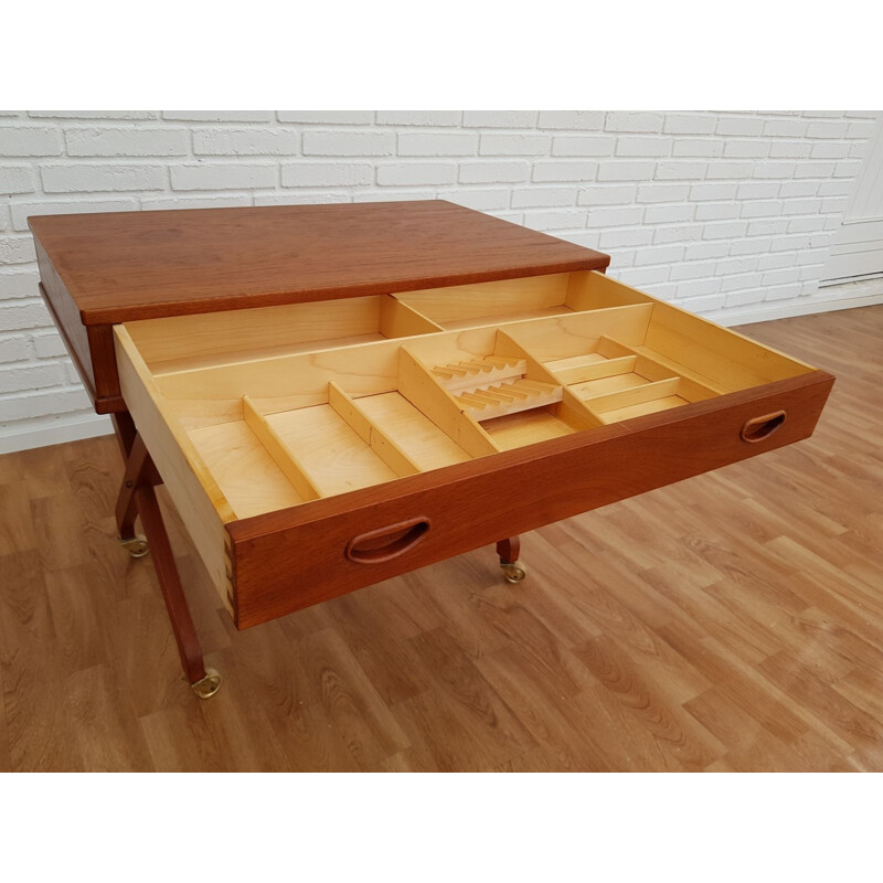 Mesa de costura Vintage teak e rattan, Dinamarca 1960