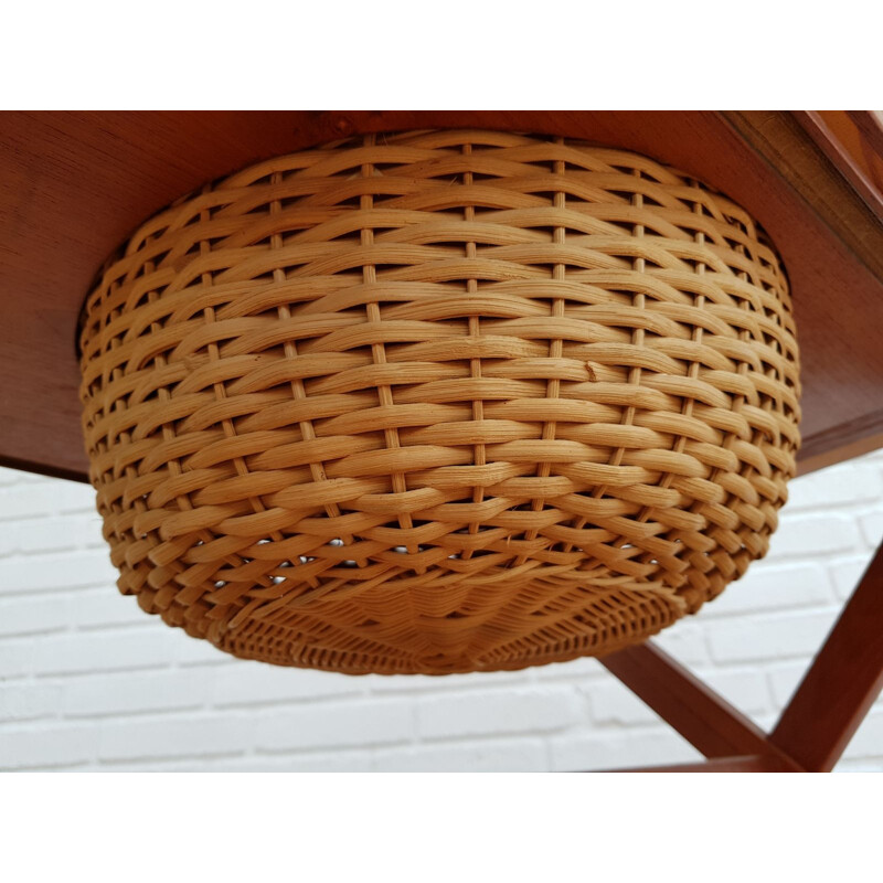 Vintage teak and rattan sewing table, Denmark 1960