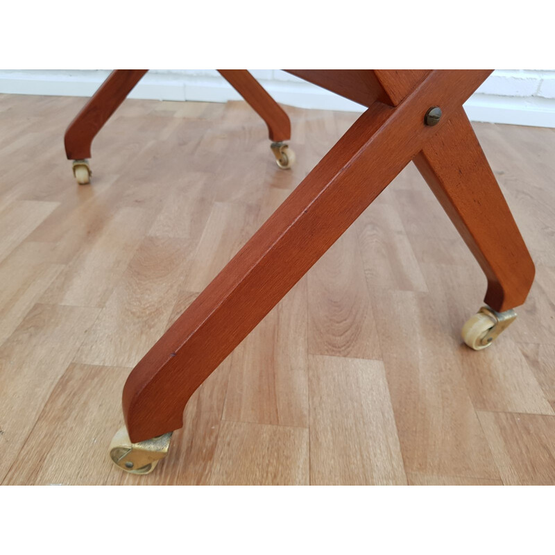 Vintage teak and rattan sewing table, Denmark 1960