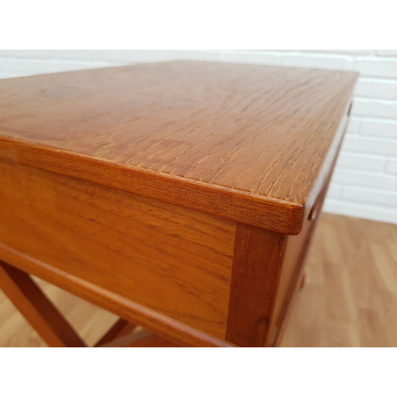 Vintage teak and rattan sewing table, Denmark 1960