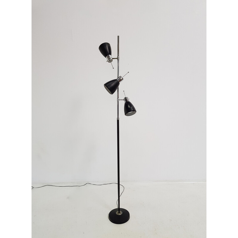 Vintage floor lamp Monix in black lacquered metal and chrome 1960s