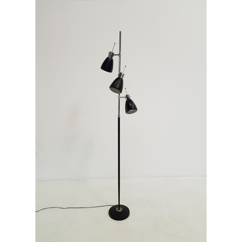 Vintage floor lamp Monix in black lacquered metal and chrome 1960s