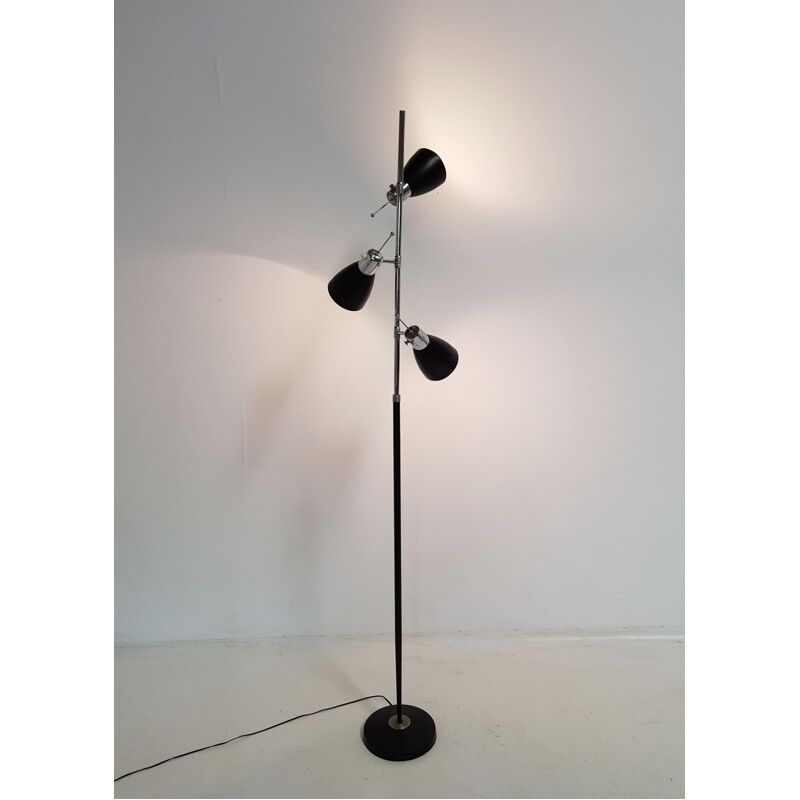 Vintage floor lamp Monix in black lacquered metal and chrome 1960s