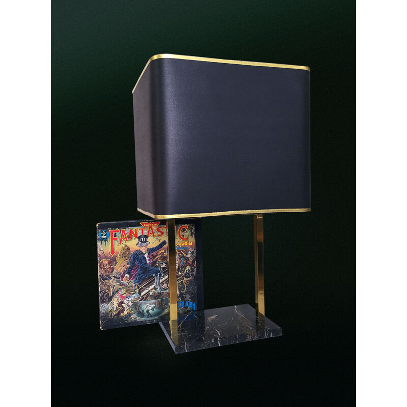 Vintage brass and black marble lamp, 1970