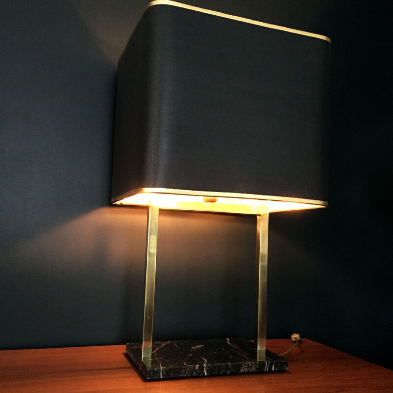 Lampe vintage en laiton et marbre noir, 1970