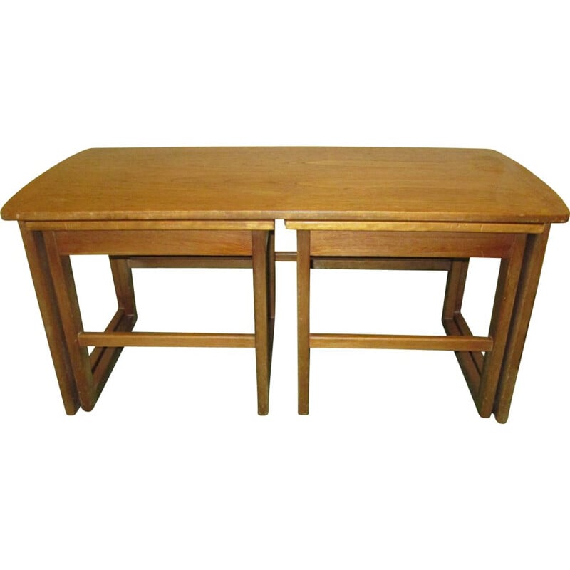 Set of vintage coffee table and 2 nesting tables in teakwood 1960