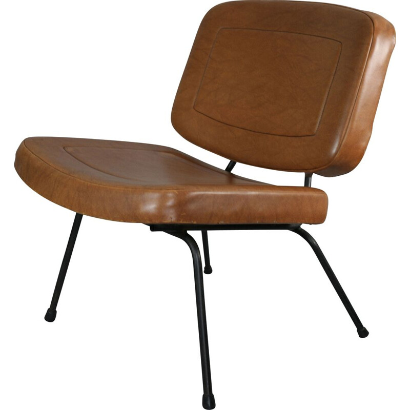 Vintage CM 190 armchair by Paulin for Thonet in brown leatherette 1960