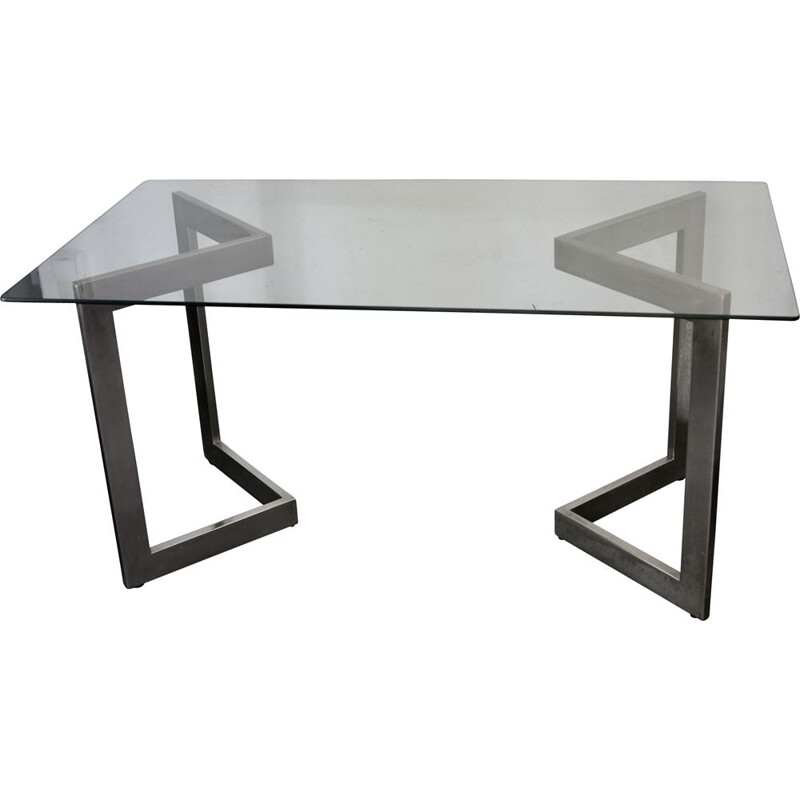 French vintage table in steel and glass 1970