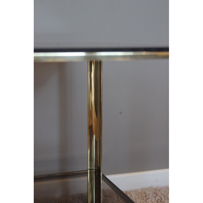 Vintage side table bronze and tinted glass by Jacques Quinet for Broncz, 1960s