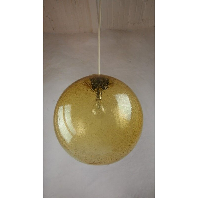 Vintage hanging lamp Globe Bubble in smoked glass Peill & Putzler Germany 1960s