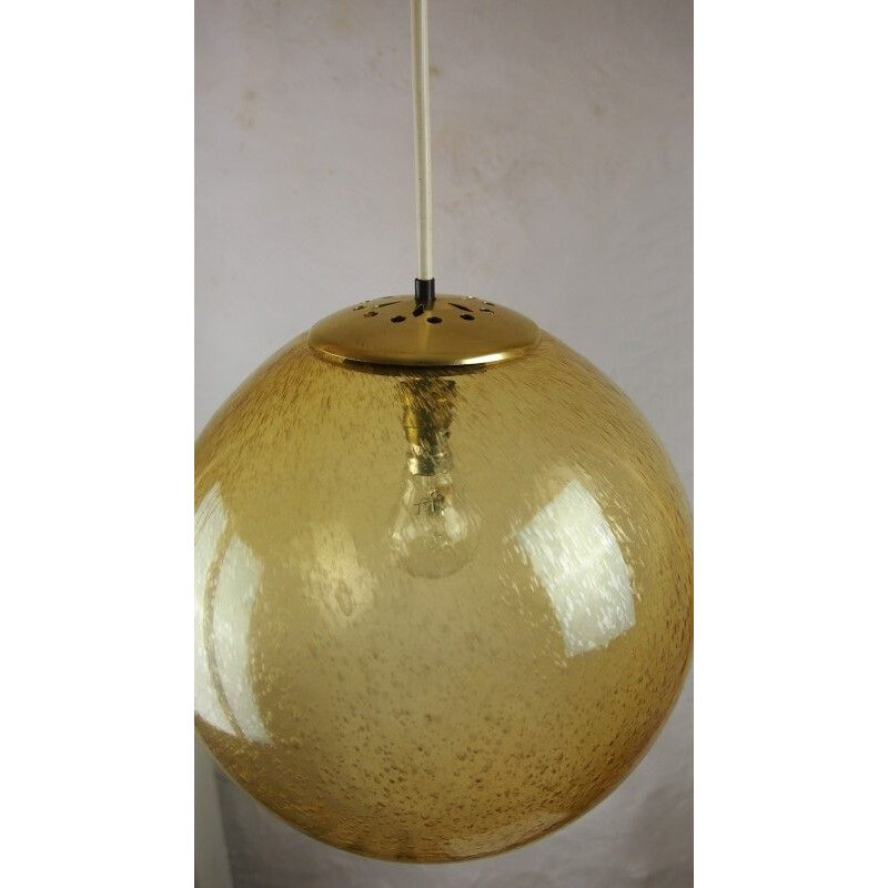 Vintage hanging lamp Globe Bubble in smoked glass Peill & Putzler Germany 1960s