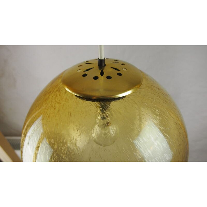 Vintage hanging lamp Globe Bubble in smoked glass Peill & Putzler Germany 1960s