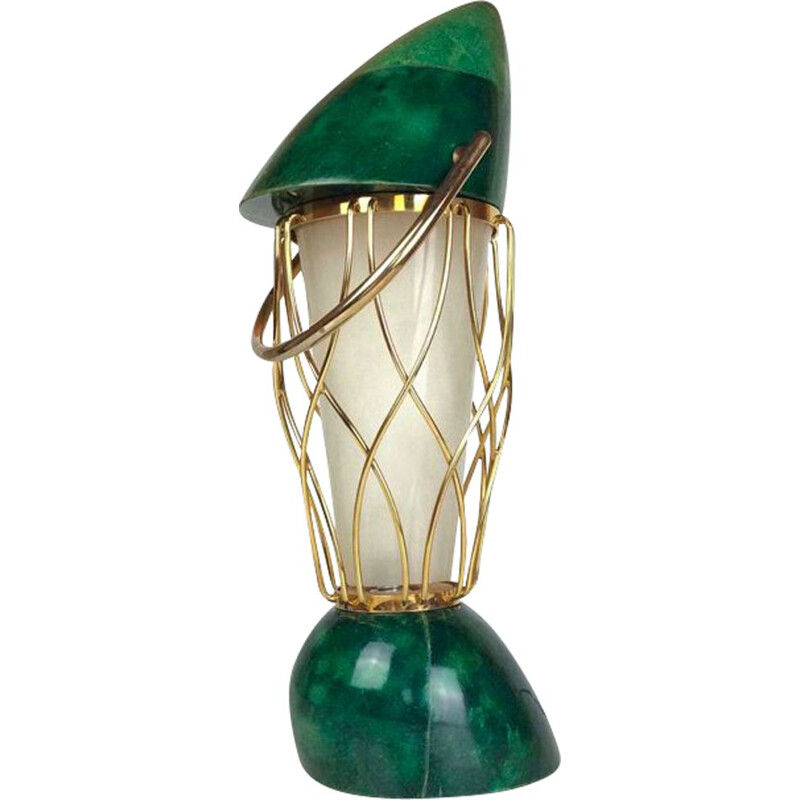 Groene vintage lamp in hout en messing van Aldo Tura, 1960
