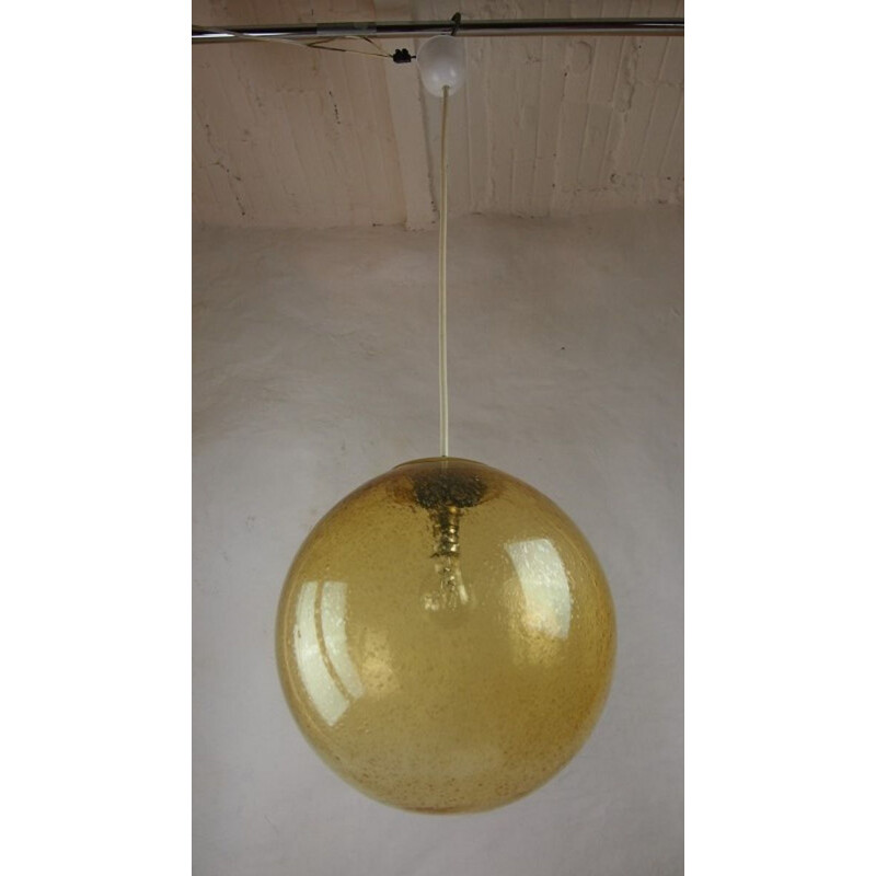 Suspension vintage Globe Bulle en verre fumé Peill & Putzler Allemagne 1960s