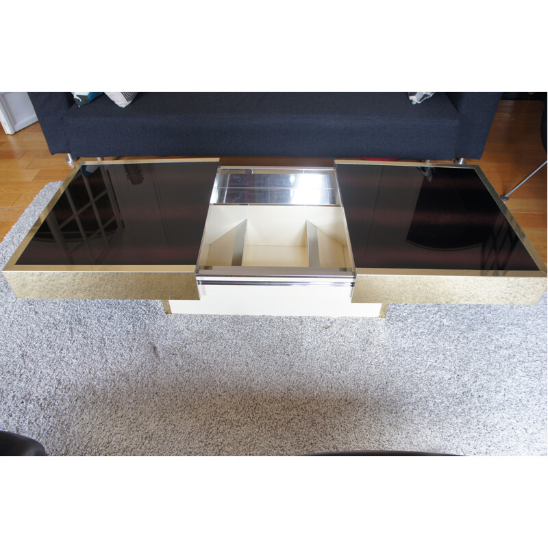 Vintage coffee table in brass and glass, France 1970s