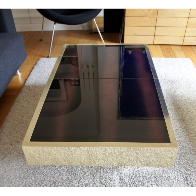 Vintage coffee table in brass and glass, France 1970s