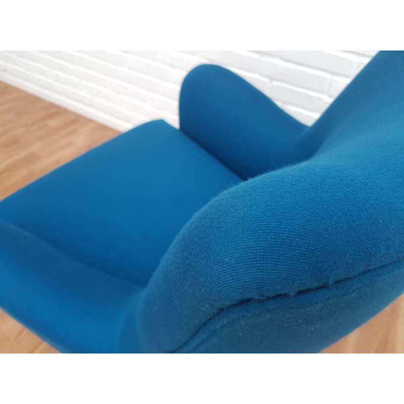 Fauteuil vintage en hêtre et laine bleu, Danemark 1970