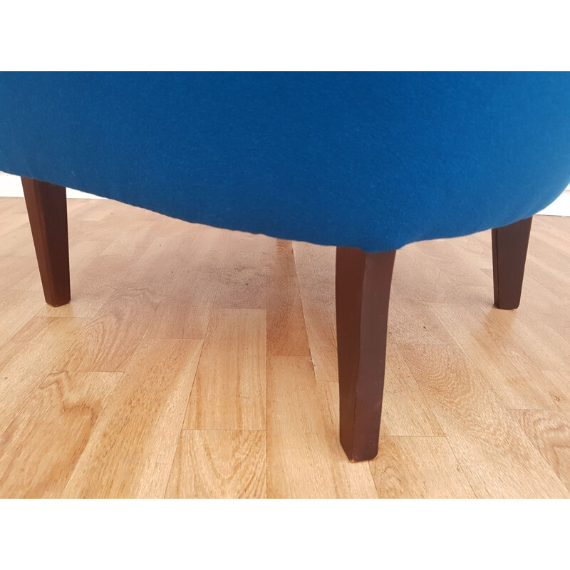 Fauteuil vintage en hêtre et laine bleu, Danemark 1970