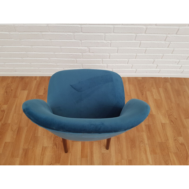 Vintage-Sessel aus Buchenholz und blauem Samt, 1960