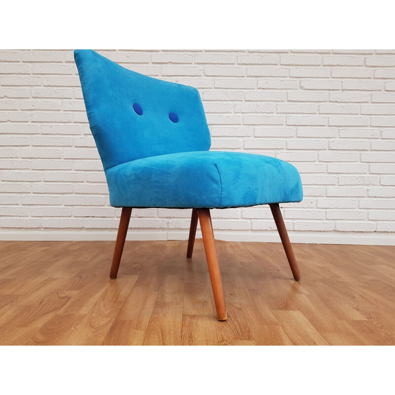 Blue fabric and beech wood vintage armchair, 1970