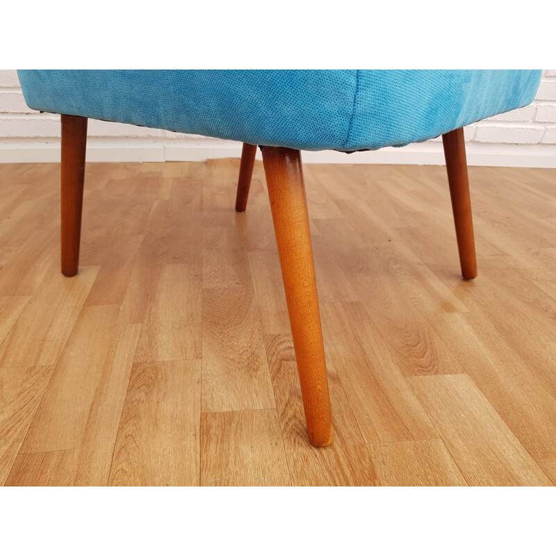 Vintage fauteuil in blauwe stof en beukenhout, 1970