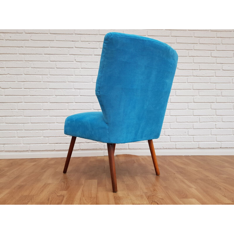 Blue fabric and beech wood vintage armchair, 1970