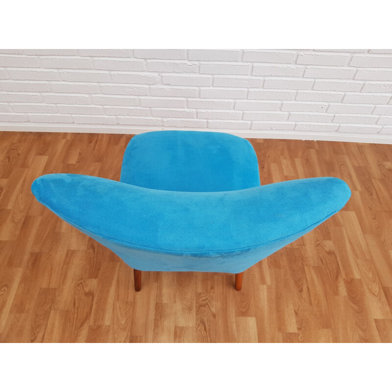 Sillón vintage de tela azul y madera de haya, 1970