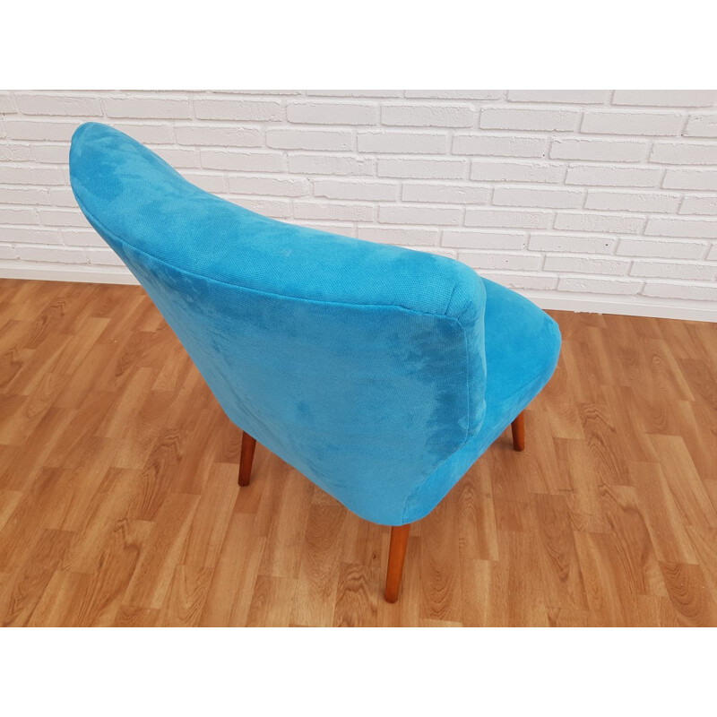 Vintage fauteuil in blauwe stof en beukenhout, 1970
