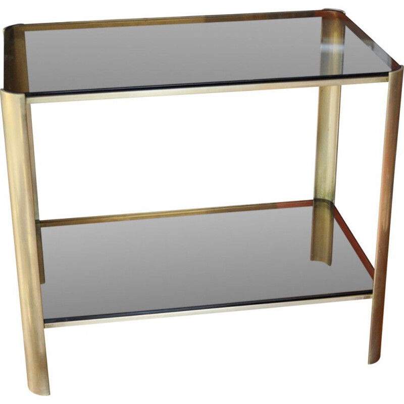 Vintage side table bronze and tinted glass by Jacques Quinet for Broncz, 1960s