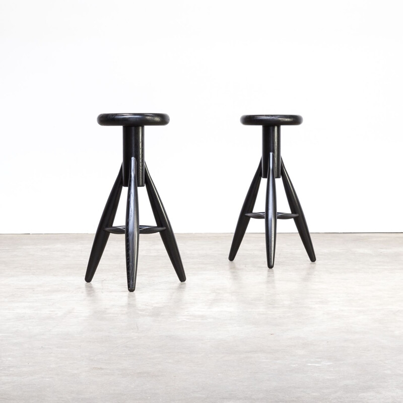 Set of 2 vintage stools EA001 black by Eero Aarnio for Artek 1990s