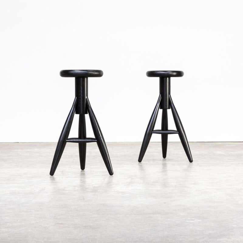 Set of 2 vintage stools EA001 black by Eero Aarnio for Artek 1990s