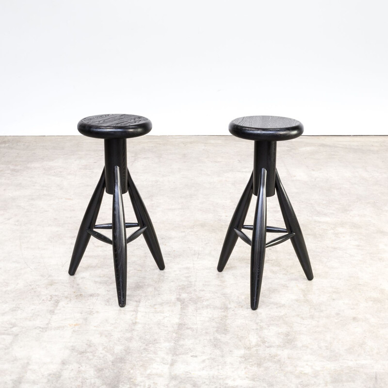 Set of 2 vintage stools EA001 black by Eero Aarnio for Artek 1990s