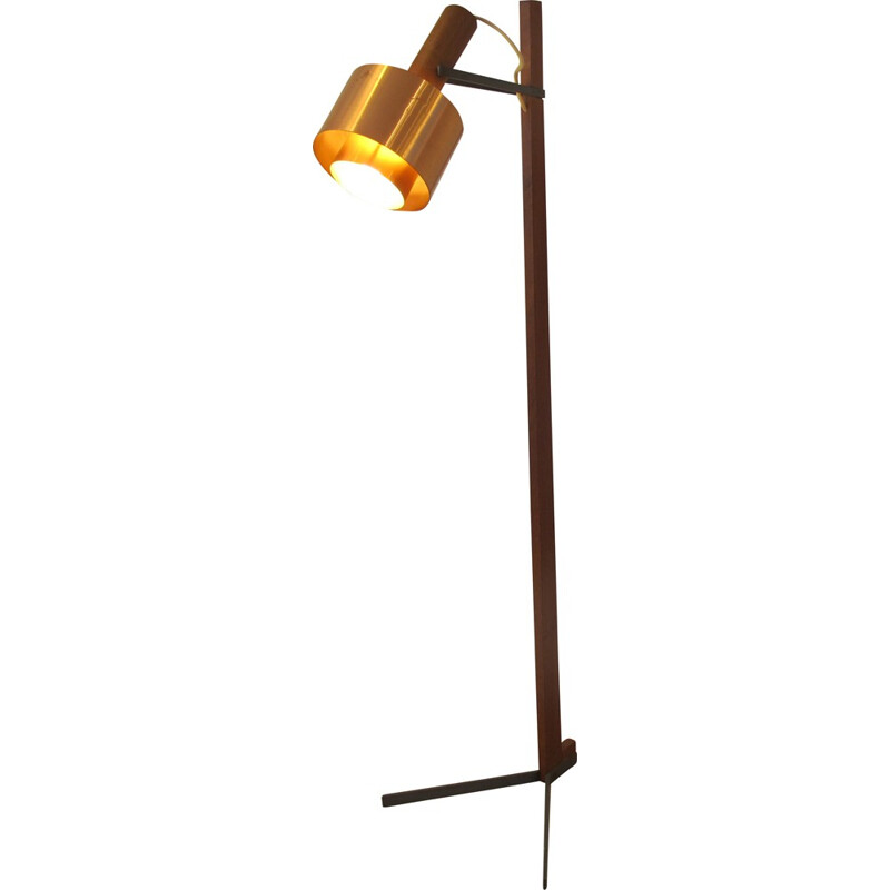 Vintage copper and teak floor lamp - 1960s