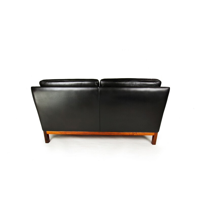 Vintage sofa black leather & rosewood by Illum Wikkelso for Holger Christiansen, Denmark 1950s