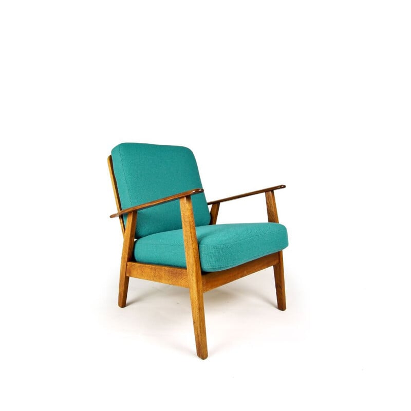 Vintage armchair in Teak & Oak turquoise Denmark 1950s