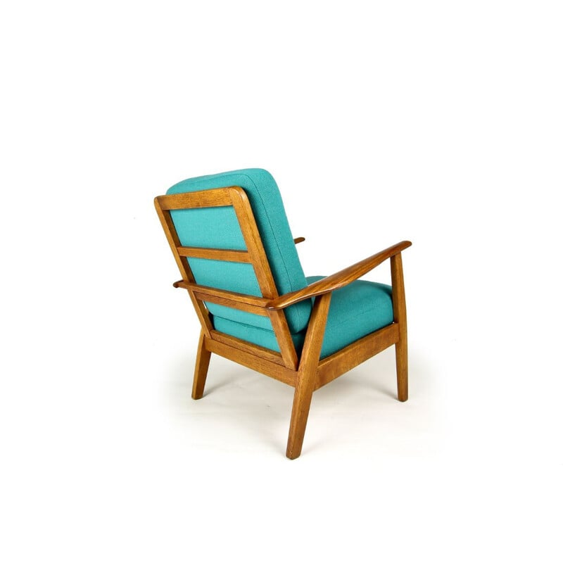Vintage armchair in Teak & Oak turquoise Denmark 1950s
