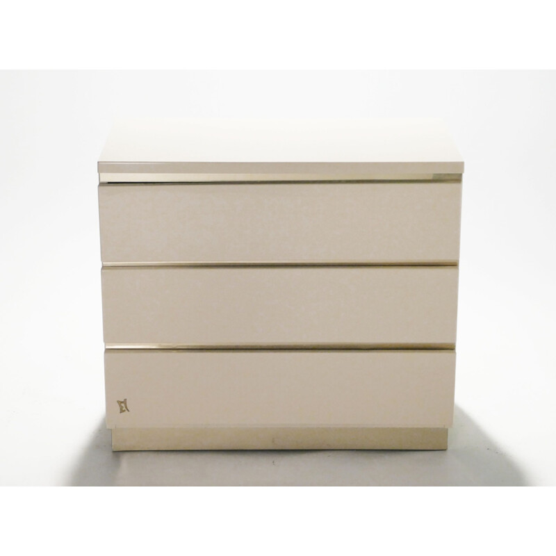 Pair of vintage chests of drawers white lacquered and brass J.C. Mahey for the Maison Romeo 1970