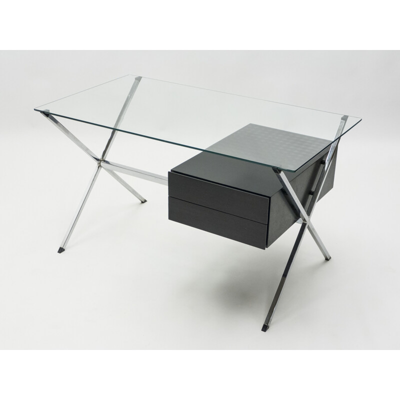 Vintage desk glass and chrome 1928 by Franco Albini for Knoll 1950