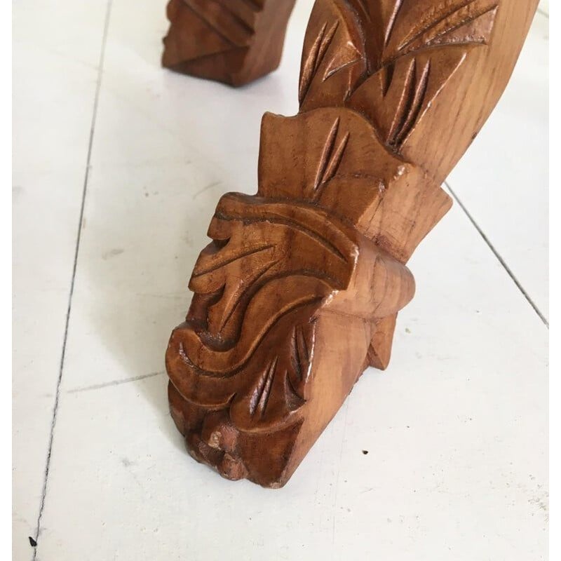 Set of 2 vintage Large Brown Hand Carved sidetable 1940