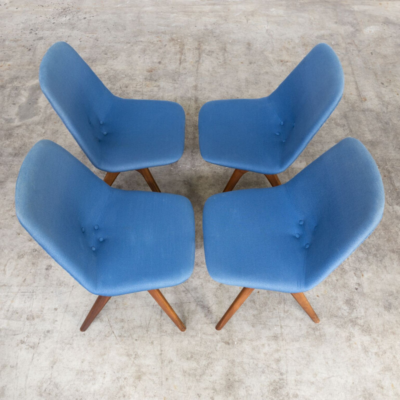 Ensemble de 4 chaises vintage bleues pour Van OS Culemborg 1960