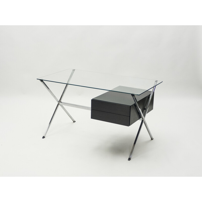 Vintage desk glass and chrome 1928 by Franco Albini for Knoll 1950