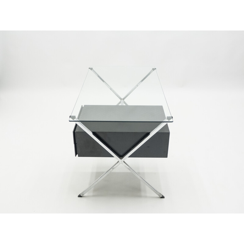 Vintage desk glass and chrome 1928 by Franco Albini for Knoll 1950