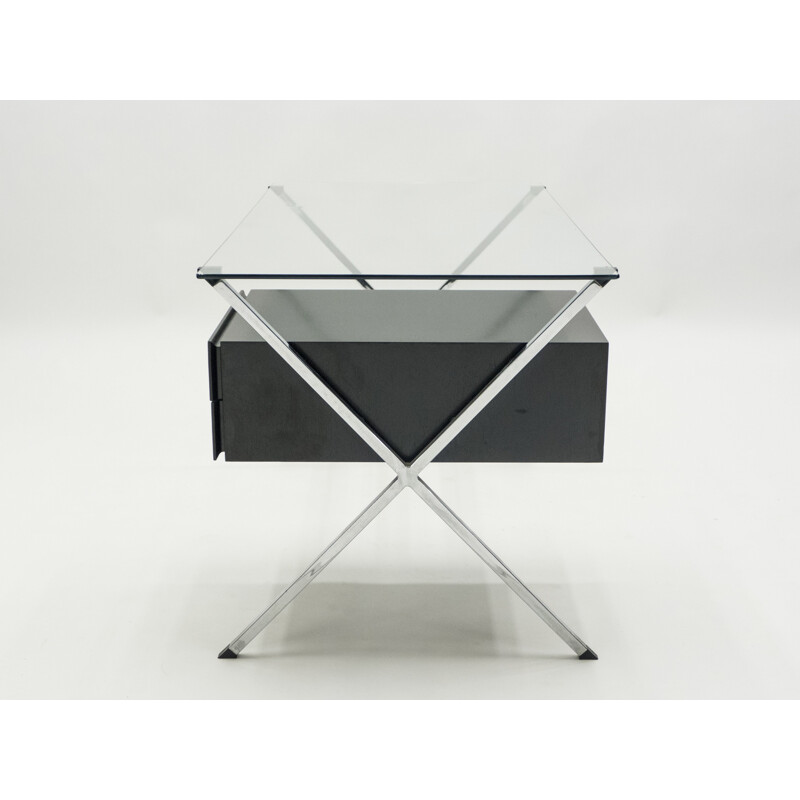 Vintage desk glass and chrome 1928 by Franco Albini for Knoll 1950