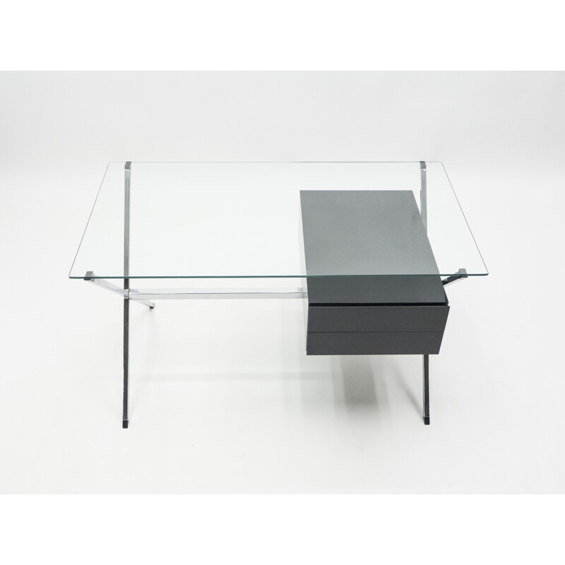 Vintage desk glass and chrome 1928 by Franco Albini for Knoll 1950