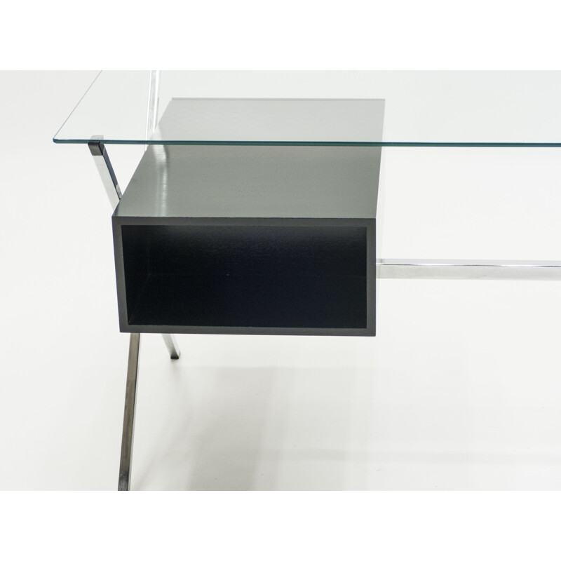 Vintage desk glass and chrome 1928 by Franco Albini for Knoll 1950